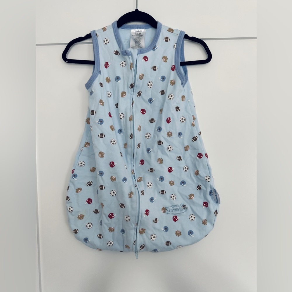 SlumberSack SleepSack Blue Sports Theme 100% Cotton Sz Small/Medium 7-14 Pounds